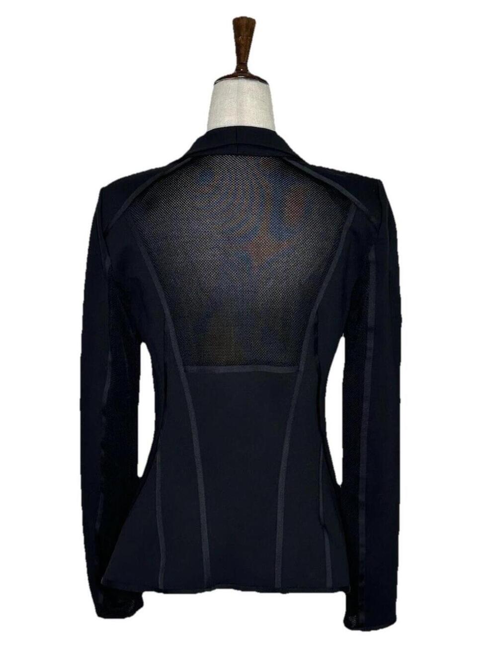 Donna Karan New York Black Draped Structured Blazer Jacket 4 Luxury Mesh Panels - Picture 5 of 9